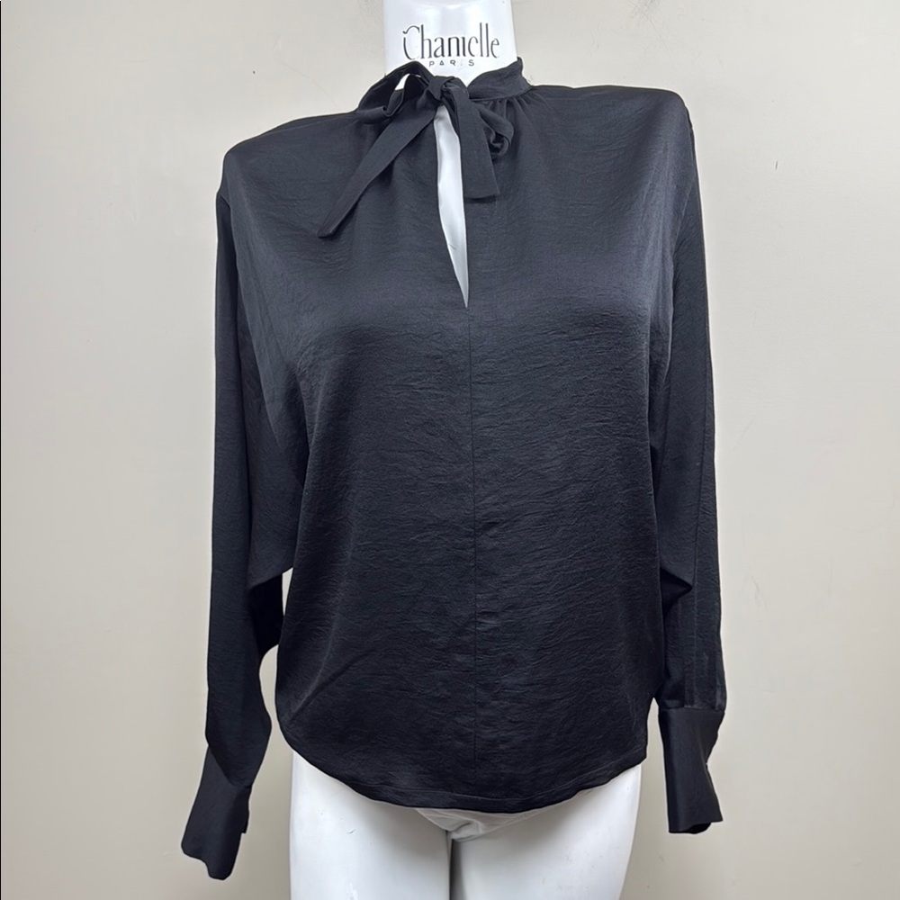 Maje tie neck Black Women's silky long sleeve Top small